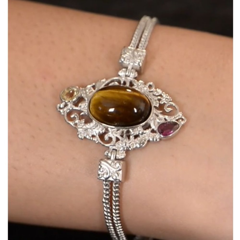 Tiger's Eye and Multi-Gemston Toggle Bracelet
